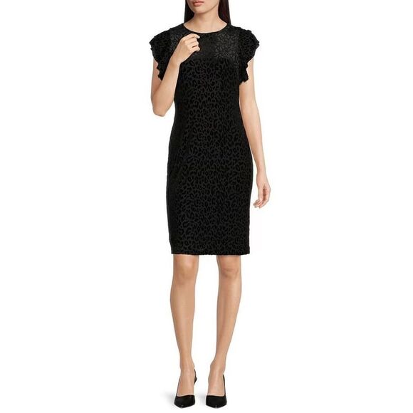 Tommy Hilfiger Flutter Short Sleeve Velvet Leopard Print Dress black size 12 new - Picture 1 of 12